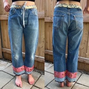 Vintage Bella Dahl Levi’s 501 button fly patchwork bohemian straight leg jeans